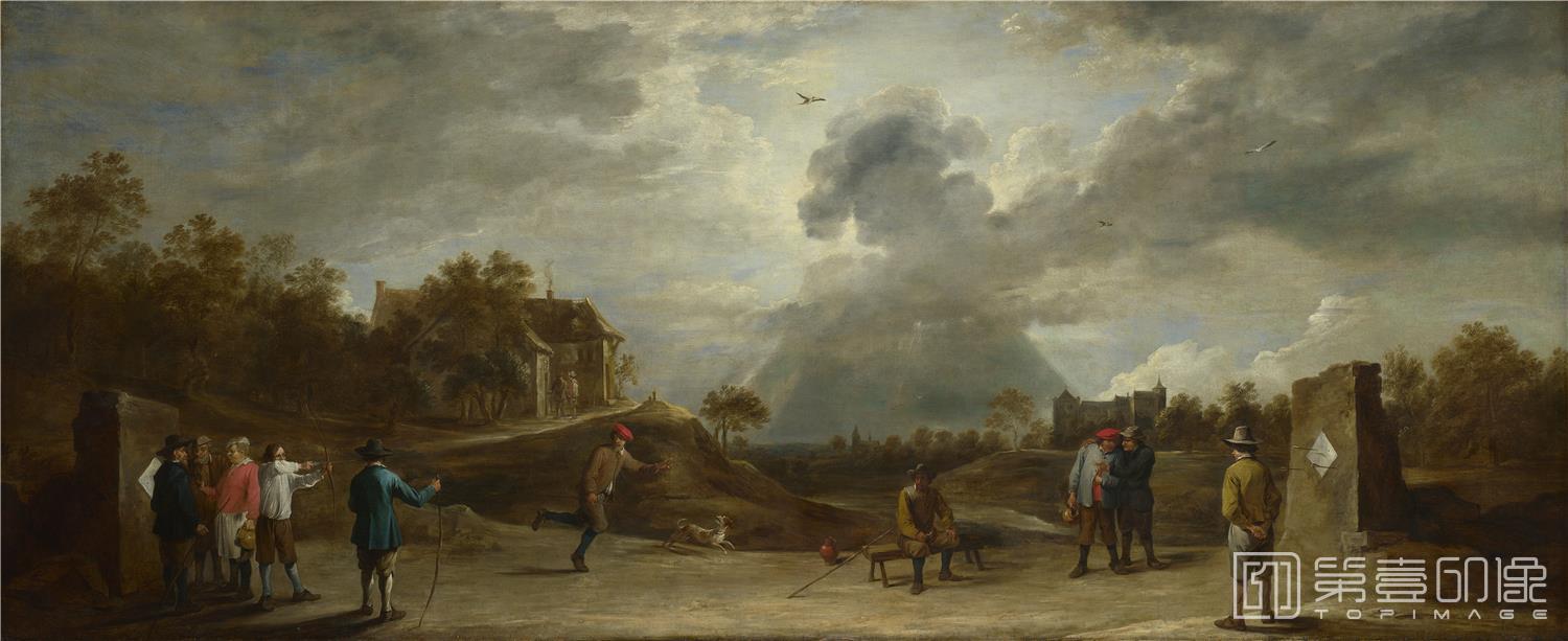 油画-大英博物馆藏画-David Teniers the Younger - Peasants at Archery-0494